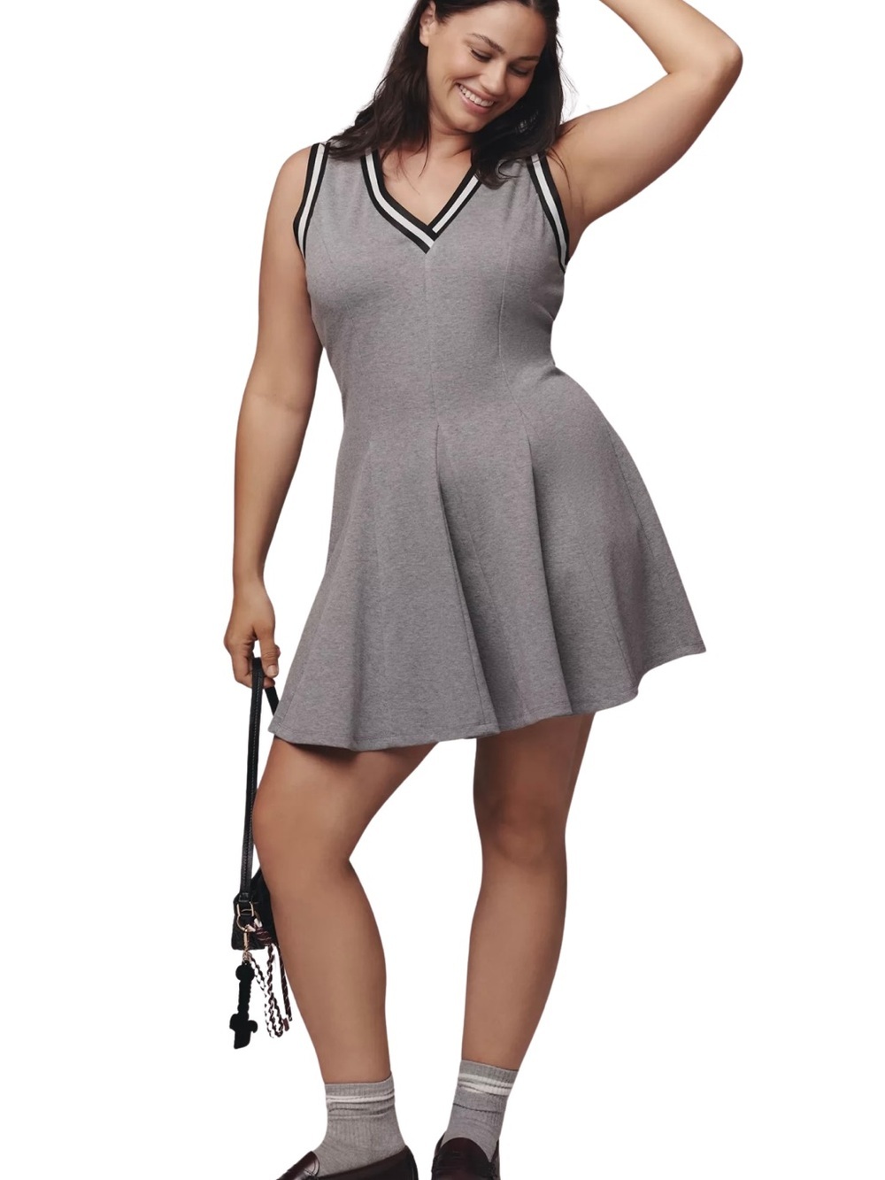 Sleeveless Grey V-Neck Sporty Mini Dress